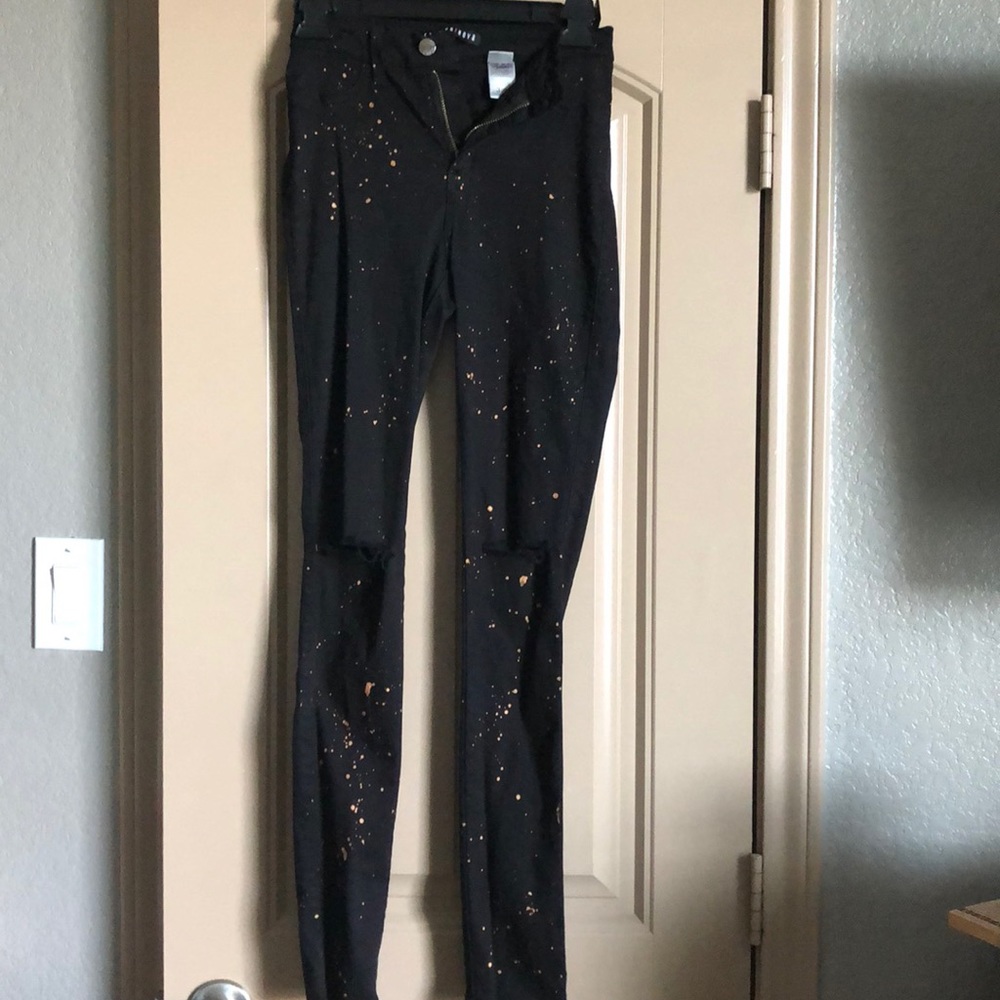 Bronze Paint Splatter Jeans